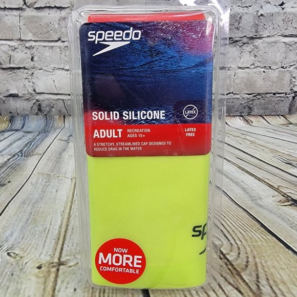 2 - Speedo Swim Cap Solid Silicone Latex Free Adult Ages 15+ Recreational NEON - Picture 5 of 7